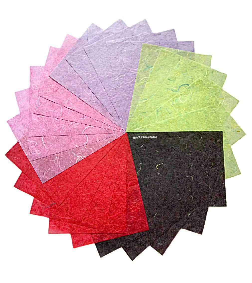 NAVA CHIANGMAI FLOWERS Mulberry Paper Sheets - Thin Standard Color for DIY, Craft, Scrapbooking, Wedding Decor & Japanese Art | Decorative Tissue Paper with Colorful Fiber | Perfect for Card Making, Gift Wrapping & Home Decoration