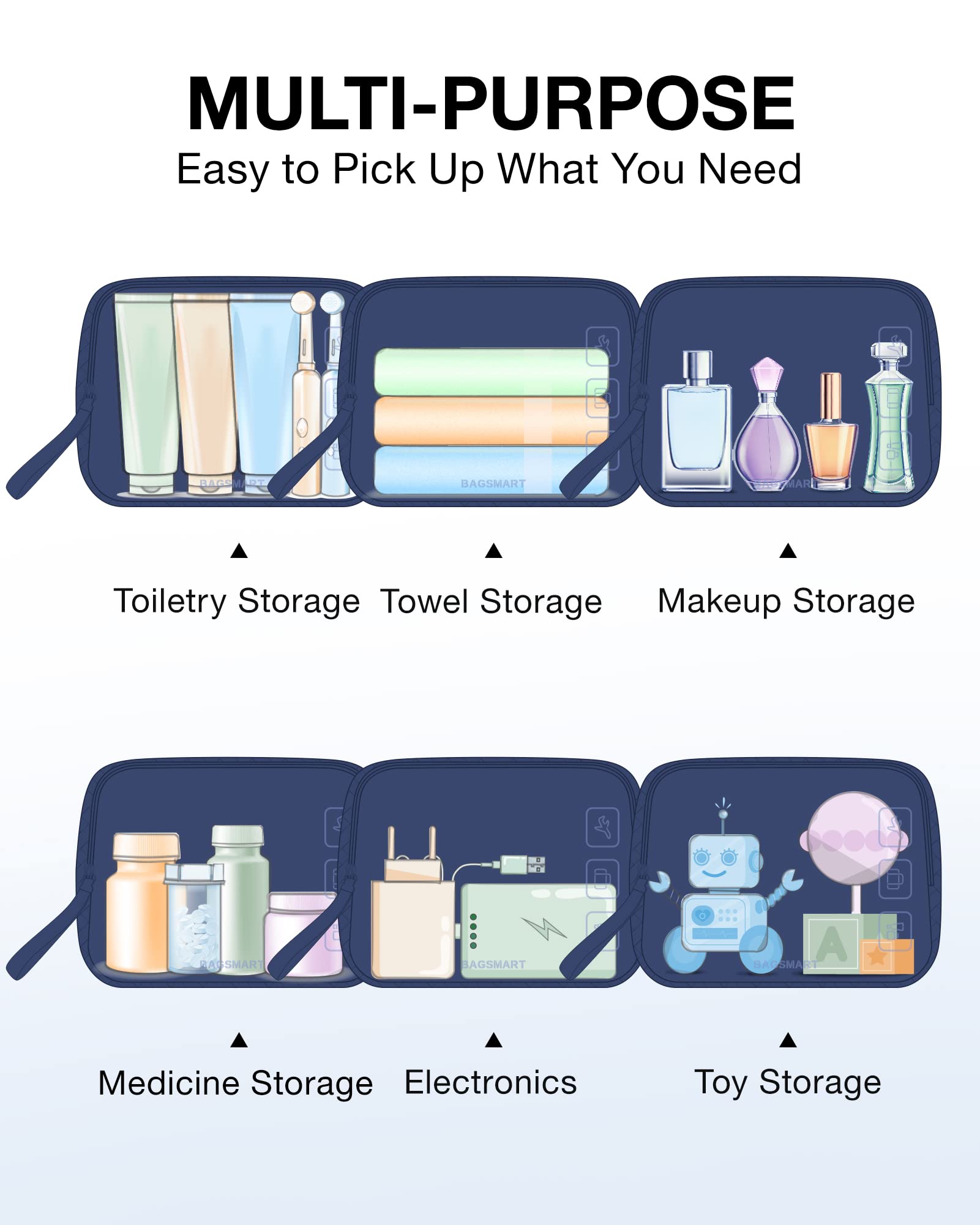 BAGSMART TSA Approved Toiletry Bag 3-Pack - Clear Travel Cosmetic Organizer for Carry-On Essentials - Perfect for Air Travel & Vacation Packing