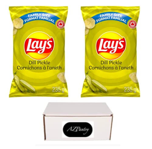AZPantry Lays Dill Pickle Flavor Potato Chips 2-Pack - Crush Proof Box, Family Size Bundle | Imported Canadian Snacks for Parties, Picnics & Movie Nights