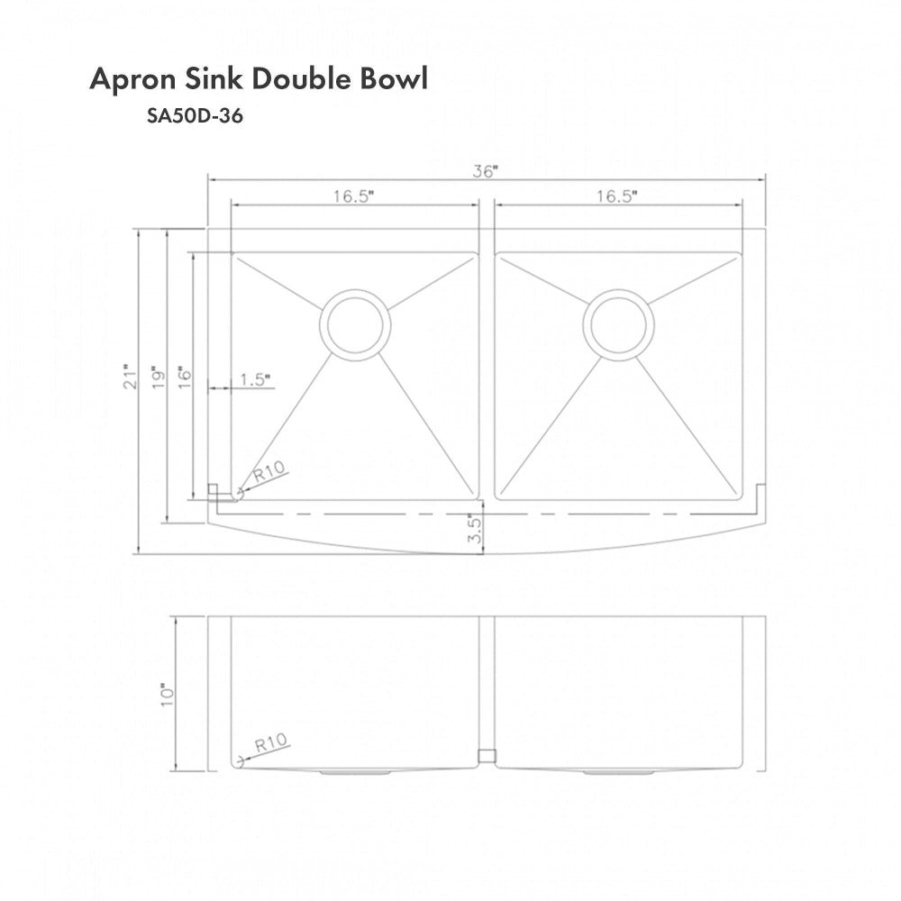 ZLINE 36-Inch Farmhouse Apron Front Double Bowl Stainless Steel Kitchen Sink with Bottom Grid - SA50D 36S - Perfect for Rustic & Modern Kitchens, Renovations & DIY Installations