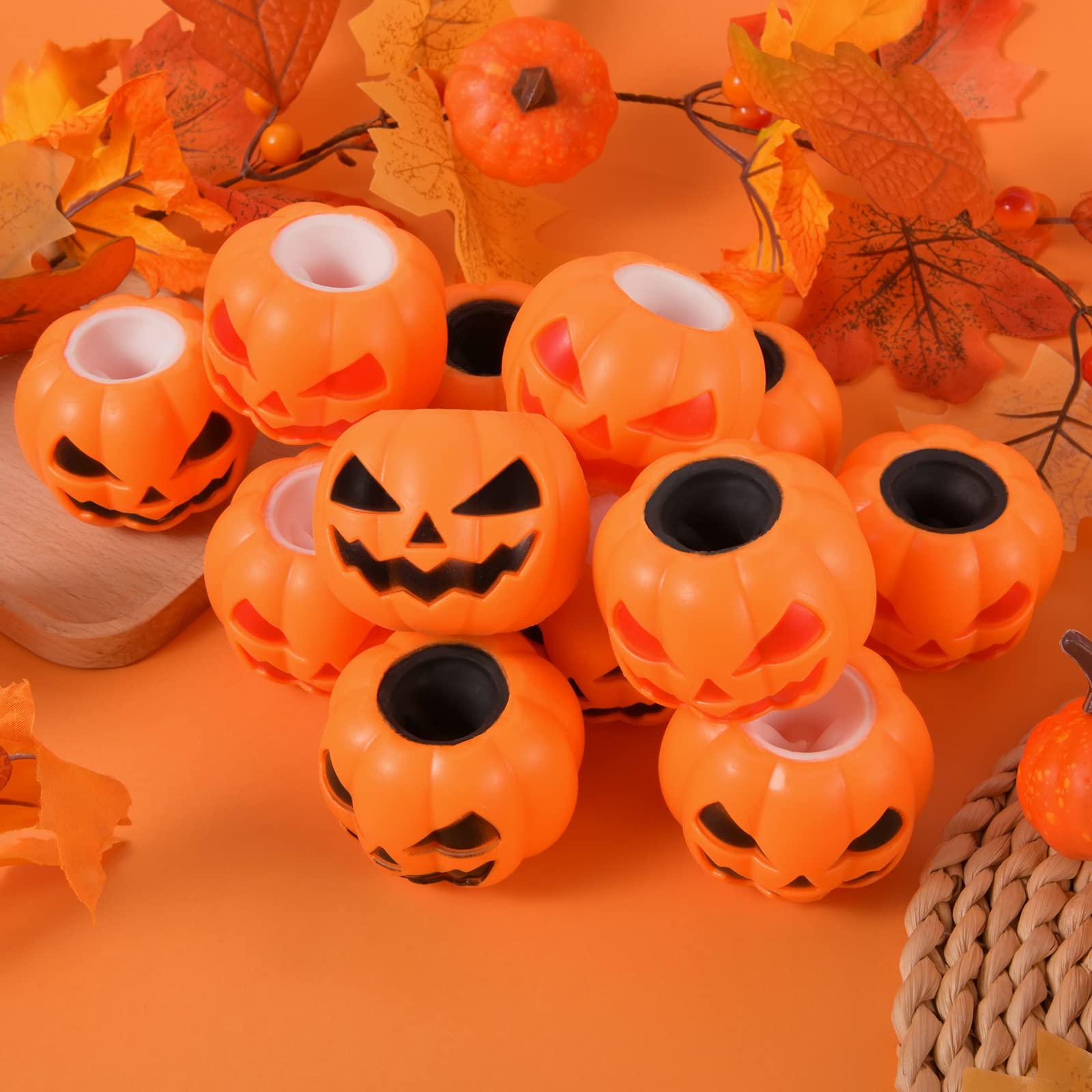 12 Pack Halloween Pumpkin Stress Relief Toys - Squeeze Sensory Fidget Balls for Kids, Ghost Party Favors & Gifts for Boys & Girls - Perfect for Halloween Parties, Classroom Prizes & Anxiety Relief