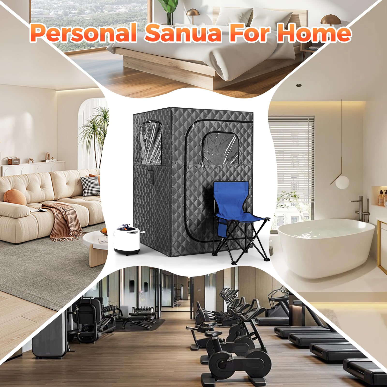 Upgraded Portable Sauna for Home Use - 2.6L Steamer with 99-Minute Timer & Remote Control - Foldable Steam Sauna Box with Chair (Grey) - Perfect for Relaxation, Detox & Home Spa Therapy