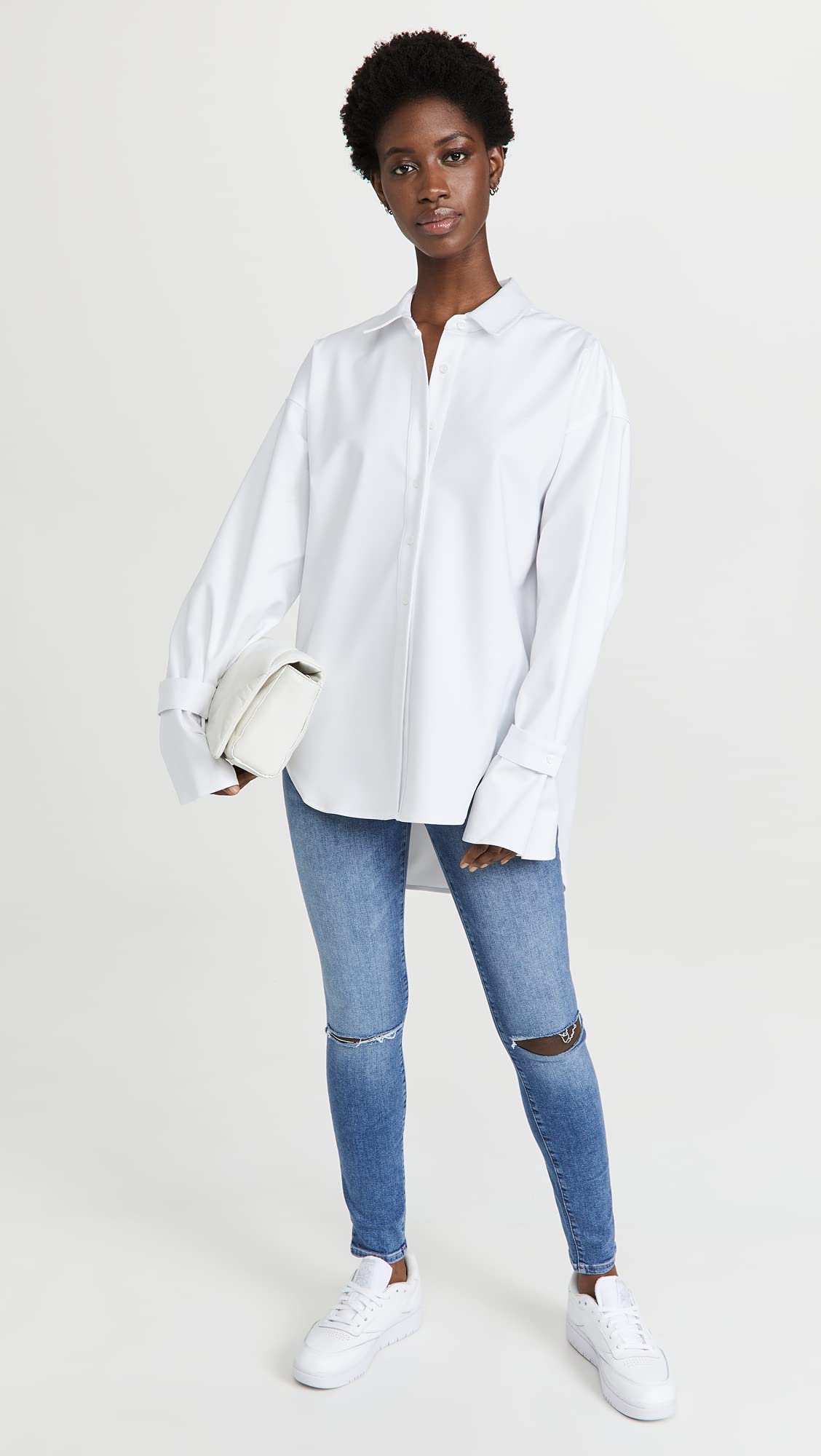 Good American Women's Tabbed Poplin Shirt - Classic Button Down Blouse for Work & Casual Wear | Office Outfits, Date Nights & Weekend Style