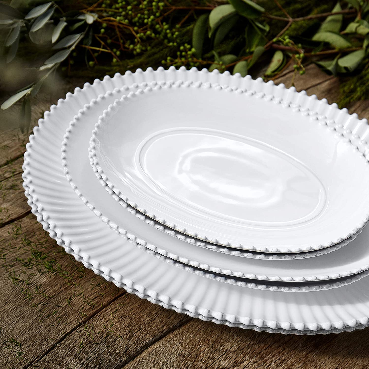 COSTA NOVA Pearl Collection White Stoneware Ceramic Oval Platter - Extra Large 20