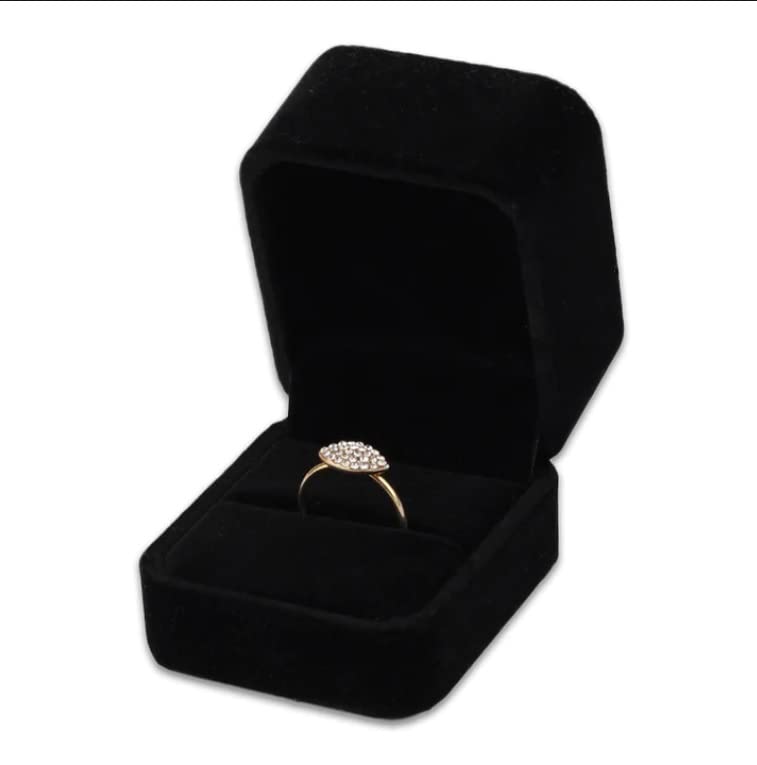 Luxury Velvet Ring Box - Black Jewelry Gift Box for Engagement