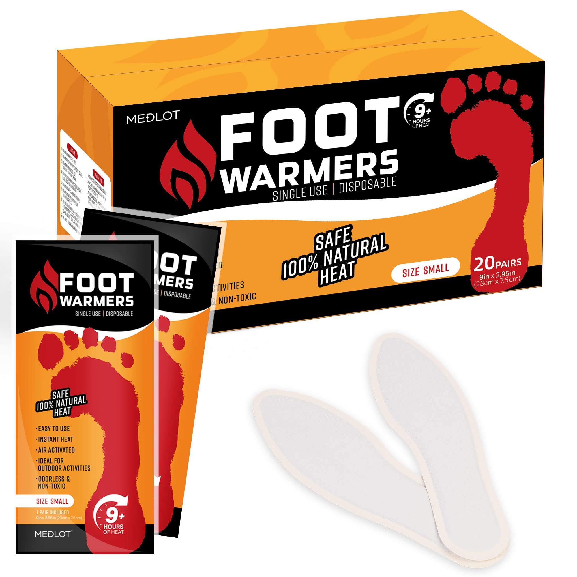 MEDLOT Heated Insoles Foot Warmers - 20 Pairs Disposable Shoe Warmers for Men & Women | Long-Lasting Heat for Winter Sports, Hunting & Outdoor Activities