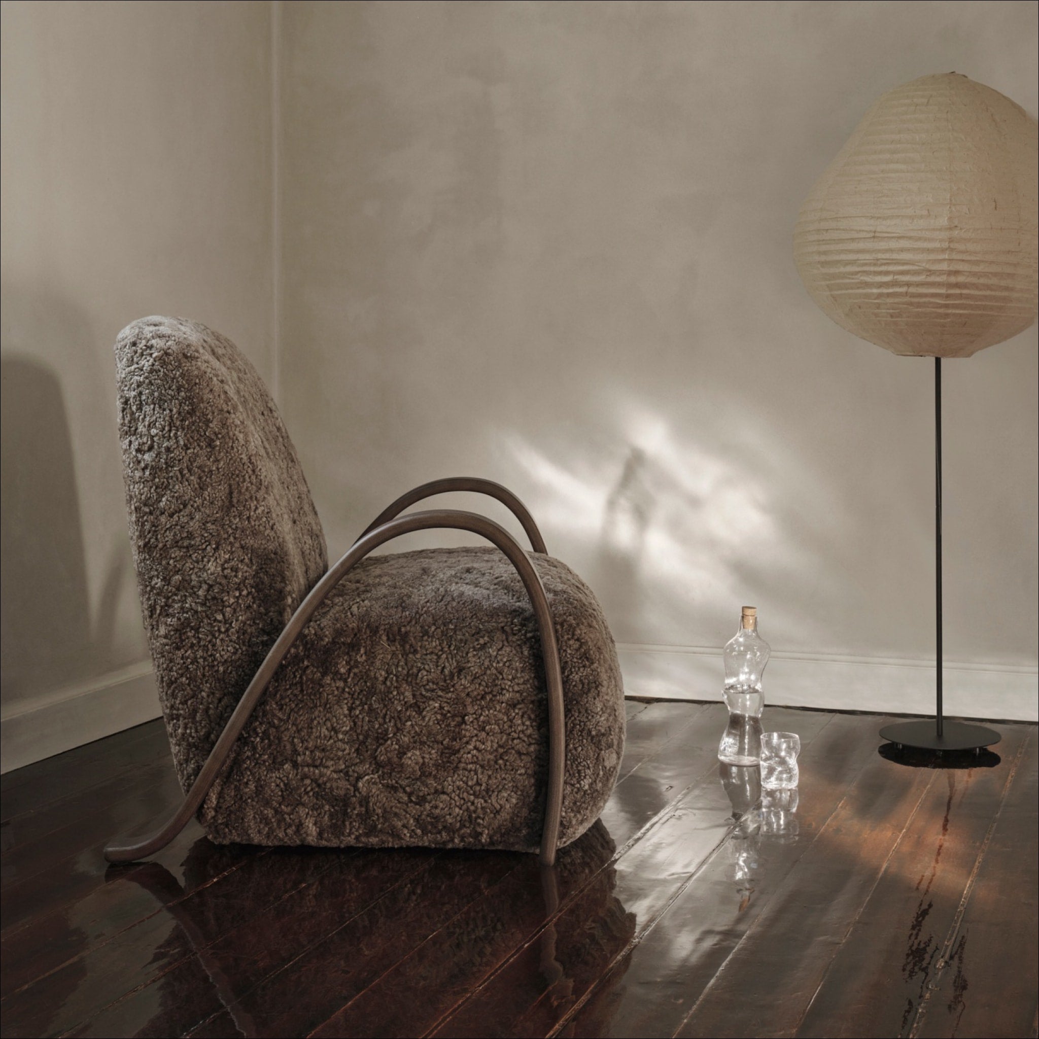 FERM LIVING Buur Lounge Chair with Sheepskin Upholstery in Sahara - Modern Scandinavian Design for Living Room, Bedroom, or Office Comfort