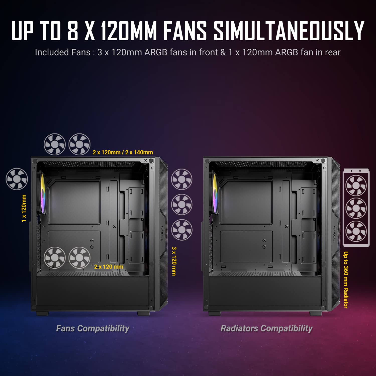 ANTEC AX61 Mid-Tower ATX Gaming PC Case - Mesh Front Panel, 3x ARGB Fans, Tempered Glass Side Panel, 360mm Radiator Support - Perfect for High-Performance Gaming & Streaming Setups
