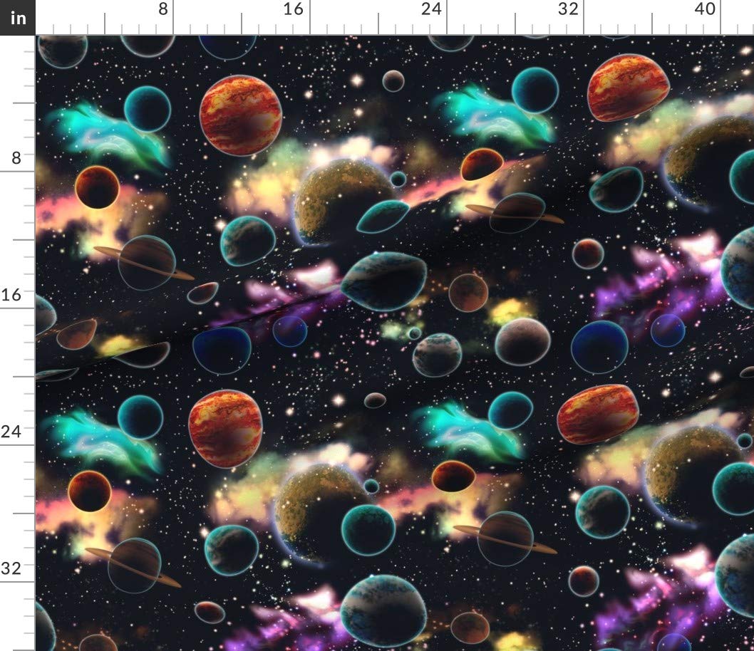 Space Planets Galaxy Solar System Earth Stars Printed Cotton Poplin Fabric by Spoonflower - Fat Quarter for Sewing, Quilting, Dresses & DIY Crafts | Perfect for Space-Themed Bedding, Curtains and Home Decor