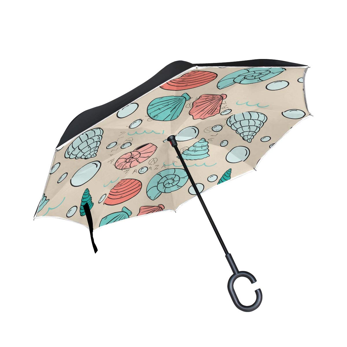 Senya Inverted Windproof Umbrella - Conch Pattern Design with UV Protection for Women | Perfect for Rainy Days, Commuting, and Outdoor Activities