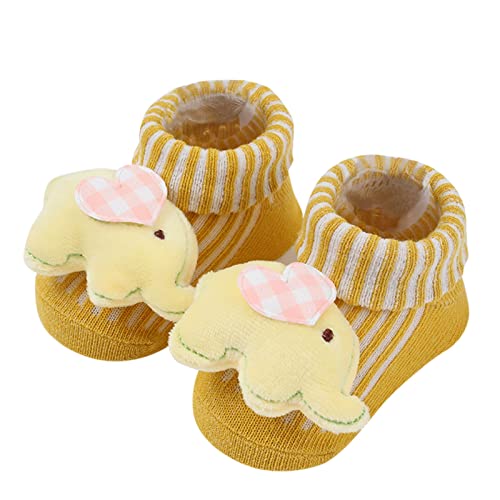 Soft Cotton Anti-Slip Baby Socks for Girls & Boys 0-6 Months - Cute Cartoon Design Newborn Infant Socks - Perfect for Daily Wear, Playtime & Photo Shoots (Yellow)