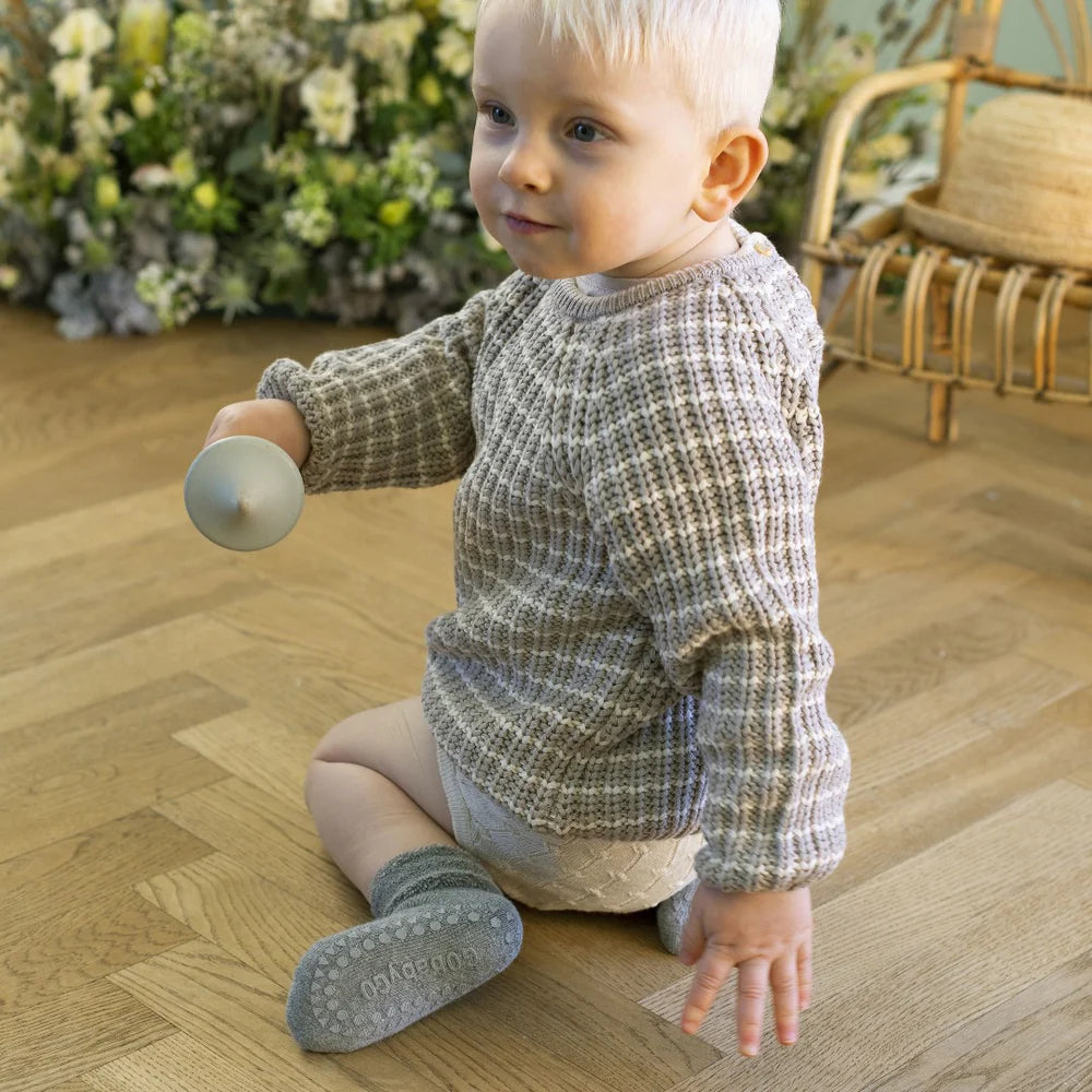 Non-Slip Grip Socks for Babies & Toddlers - Go Baby Go Grey Melange - Soft Anti-Skid Socks for Crawling, Walking & Playtime