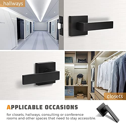 KNOBWELL 4 Pack Modern Square Door Handles - Matte Black Interior Passage Door Knob Set (No Lock/Key) - Perfect for Bedrooms, Bathrooms & Closets