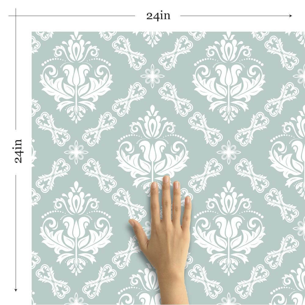 Duck Egg Blue Damask Peel and Stick Removable Wallpaper - Self-Adhesive Wall Covering for Bedroom, Living Room & Nursery Decor - Easy to Install & Remove