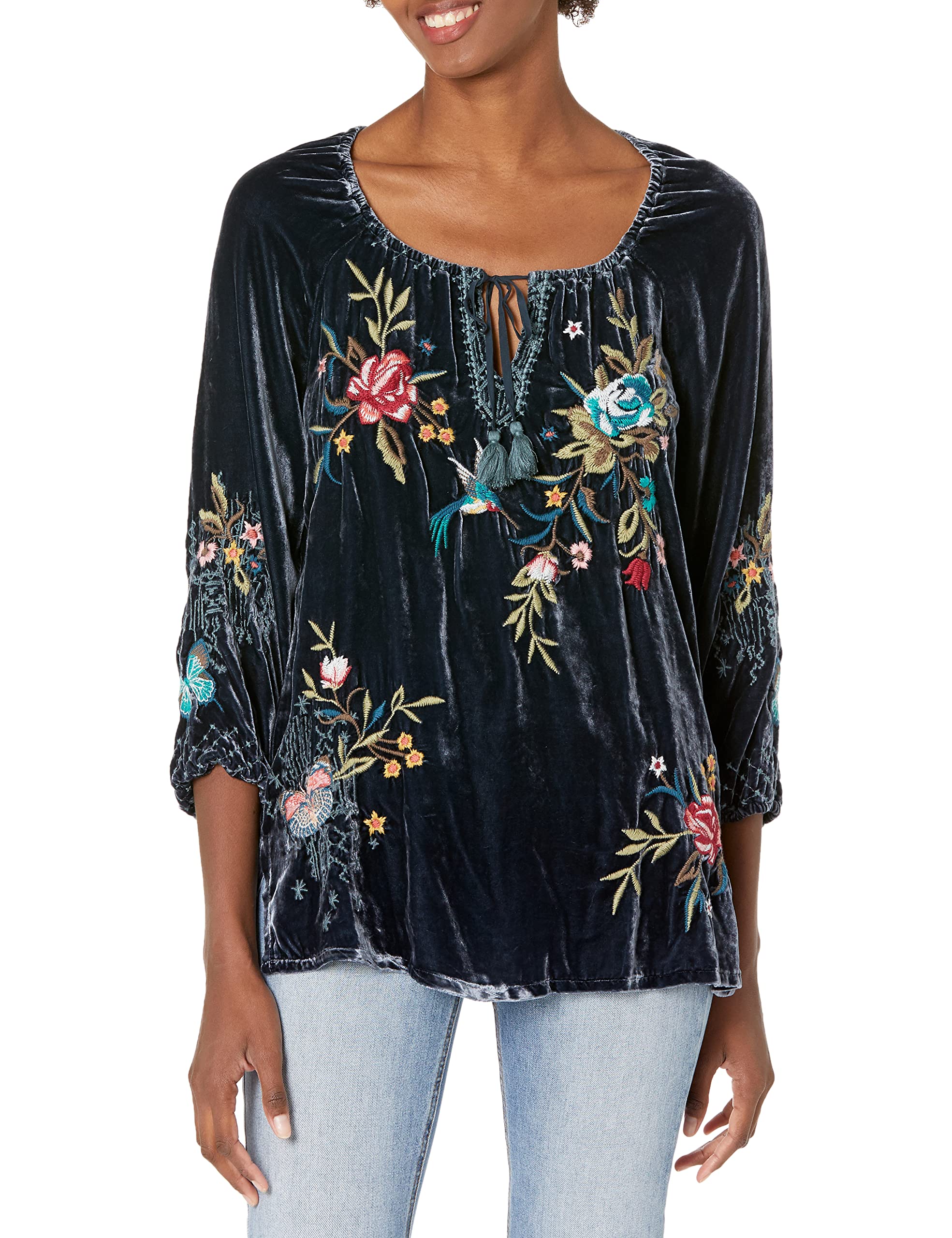 JWLA By Johnny Was Women's Long Sleeve Blouse - Elegant Floral Print Bohemian Top for Casual Wear & Office Outfits