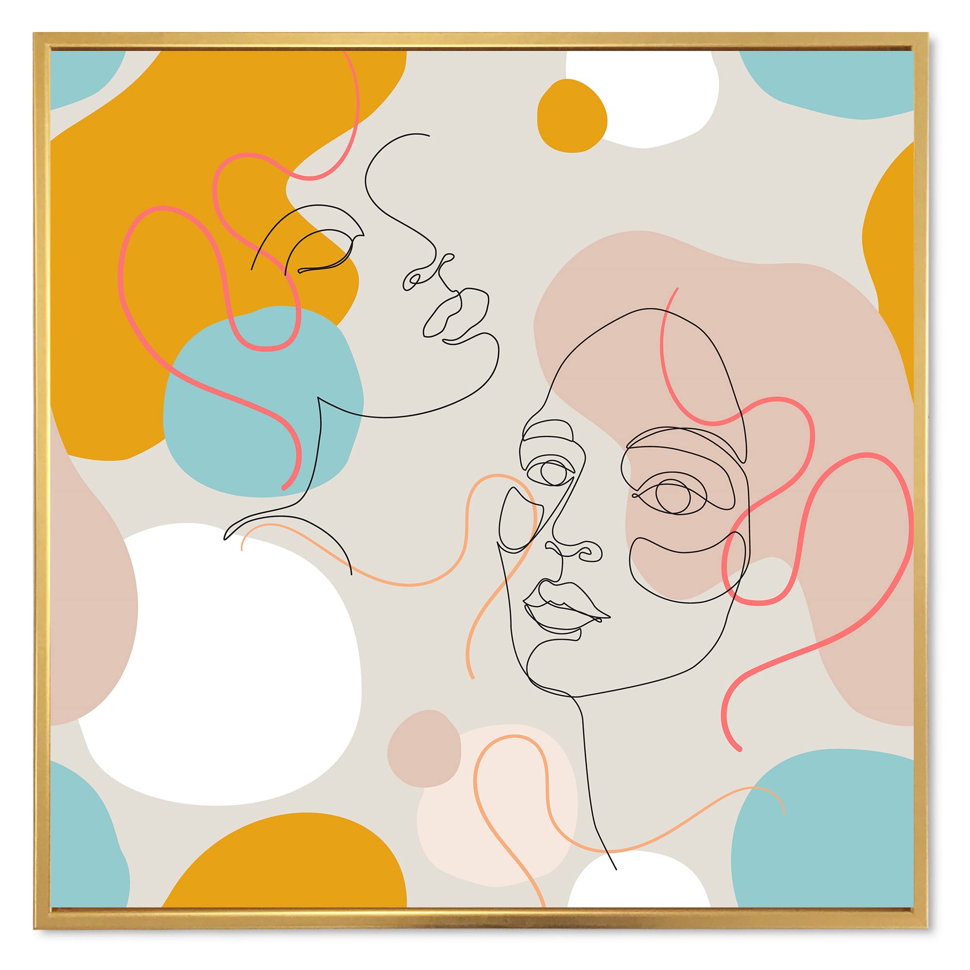 DesignQ Minimal One Line Female Face Portrait II - Modern Framed Canvas Wall Art Print for Living Room, Bedroom & Office Decor