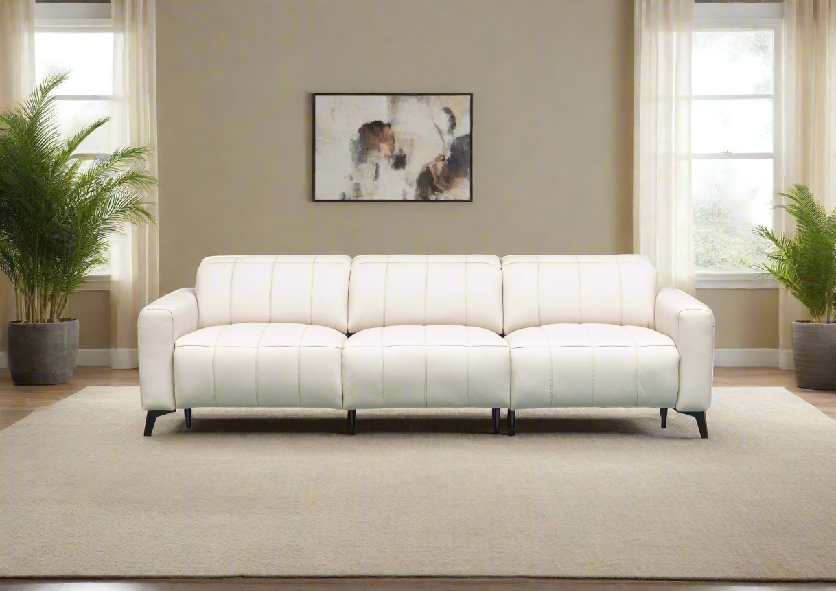 Klaussner Capri 3-Seater Beige Leather Power Reclining Sofa - Modern Living Room Furniture for Home Theater & Relaxation
