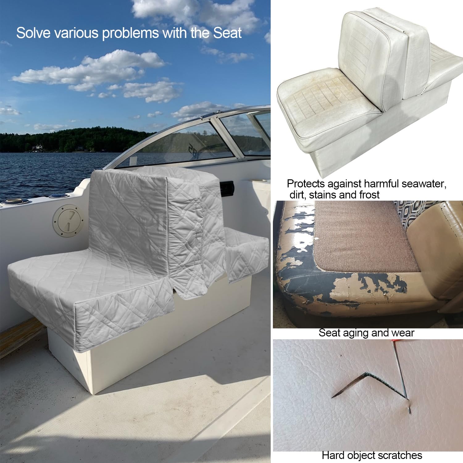 Premium Back to Back Boat Seat Covers - Waterproof Replacement Lounge Covers with Soft Microfiber Fabric (2-Pack Light Gray) - Perfect for Marine, Fishing & Outdoor Boating Activities