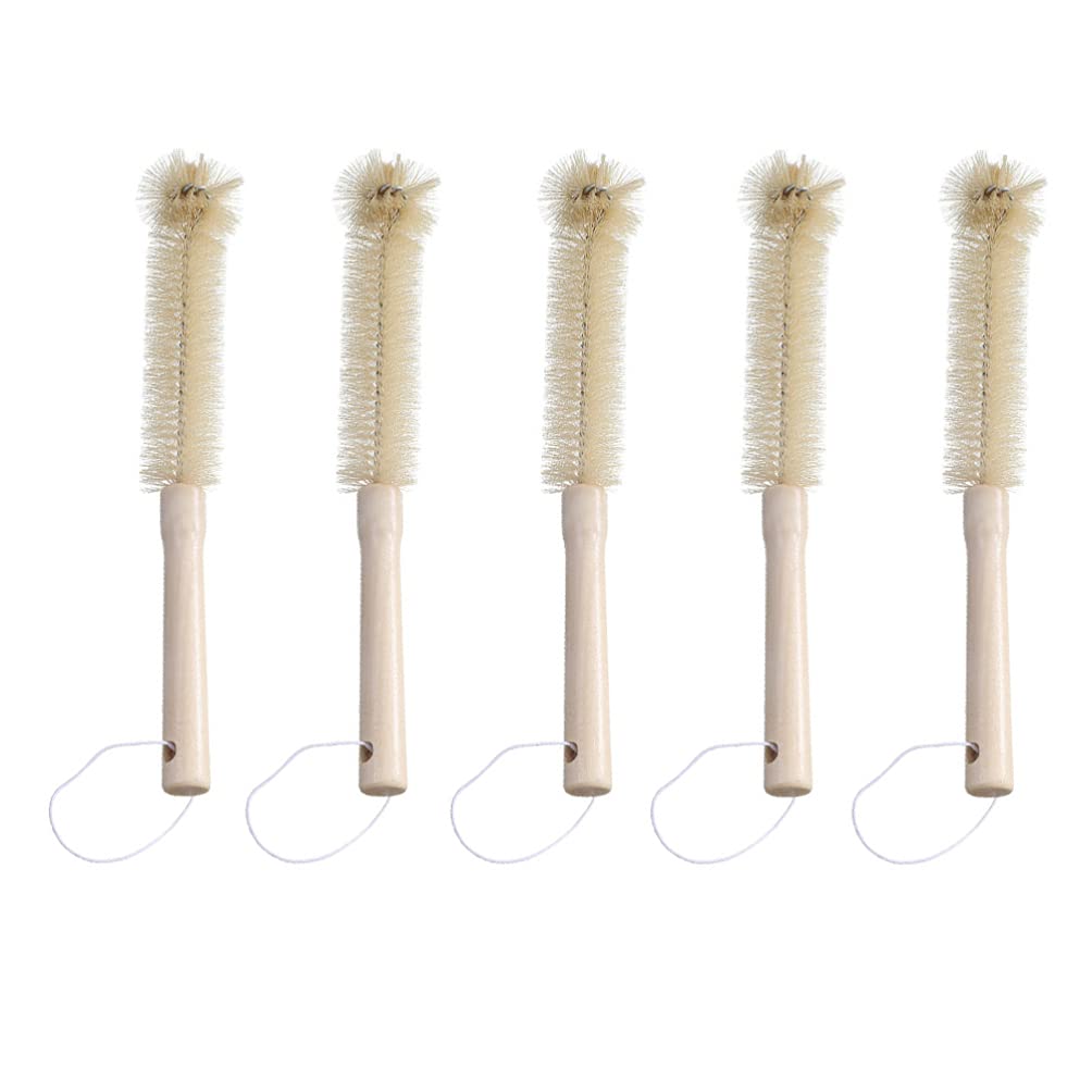 Hemoton 5-Piece Wooden Handle Cleaning Brush Set - Water Bottle Brush, Milk Bottle Cleaner, Tube Brush for Kitchen, Baby Bottles & Travel Mugs - Natural Beech Wood Handle for Safe & Effective Cleaning
