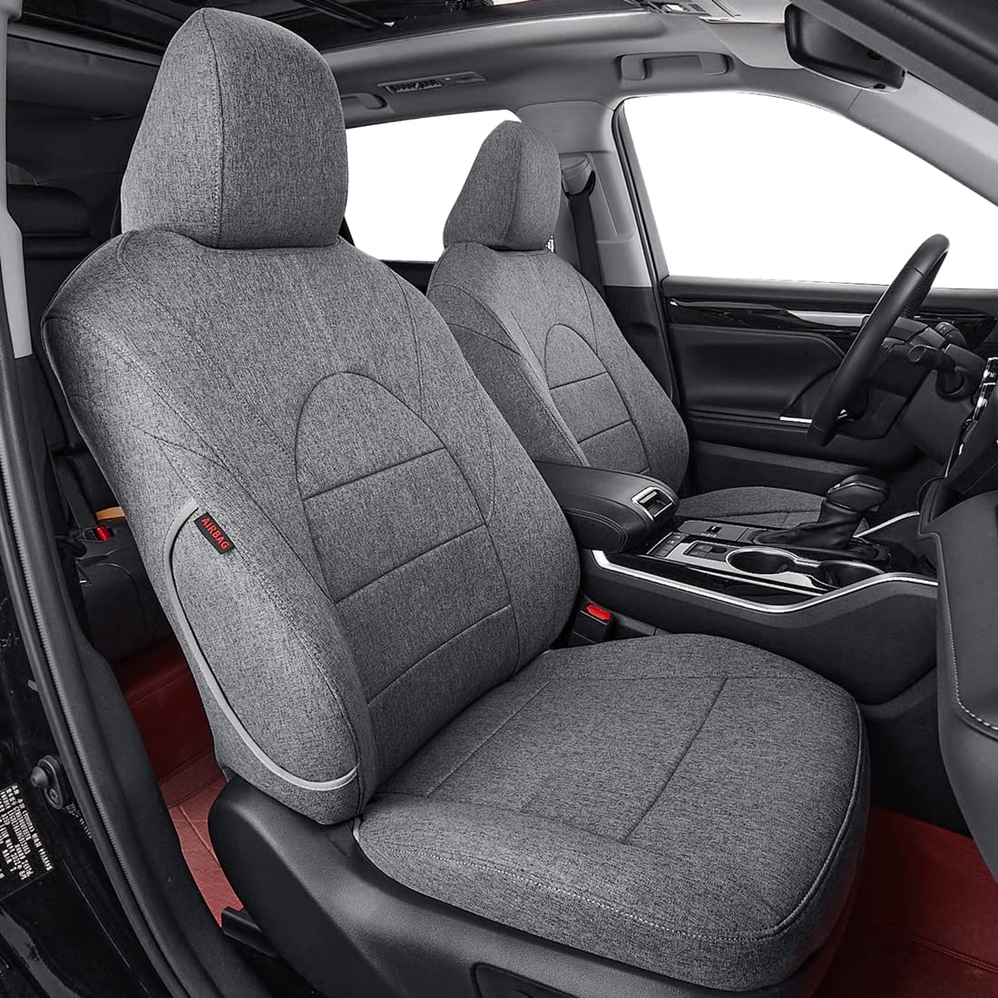 Premium Custom Fit 2020-2025 Toyota Highlander Seat Covers - Full Set with 2nd Row Captain's Chairs | Airbag Compatible, Durable Polyester Fabric | Gray Color | Perfect for Family Road Trips, Daily Commutes and Pet Protection