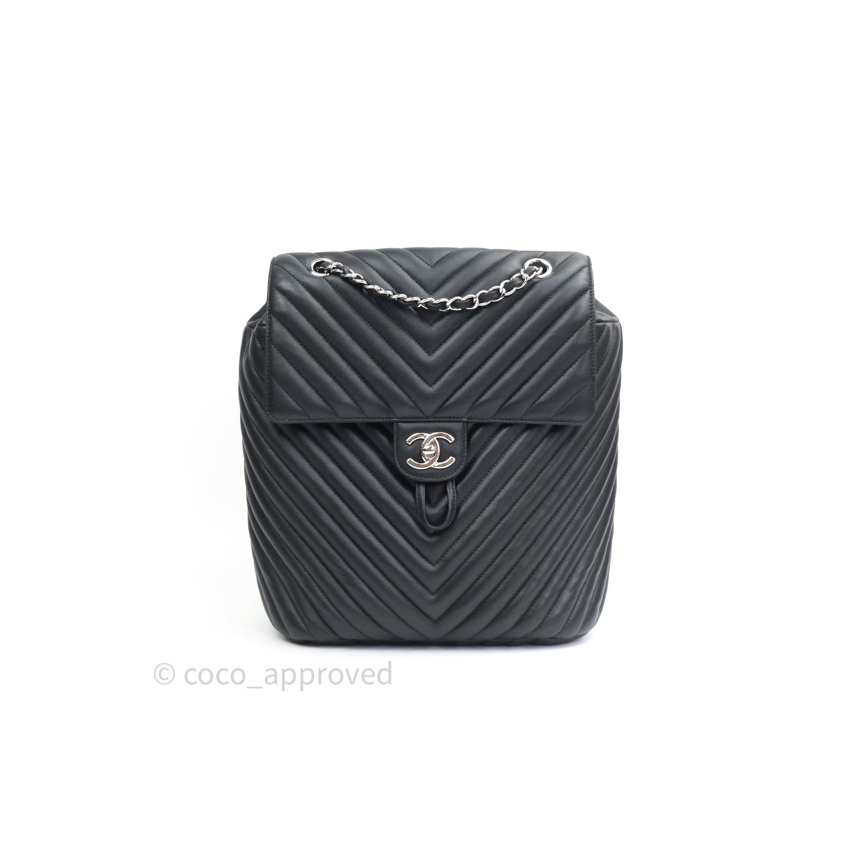 Chanel Small Urban Spirit Backpack - Genuine Calfskin Leather with Chevron Pattern, Black & Silver Hardware | Luxury Designer Handbag for Women, Perfect for Work, Travel & Everyday Use