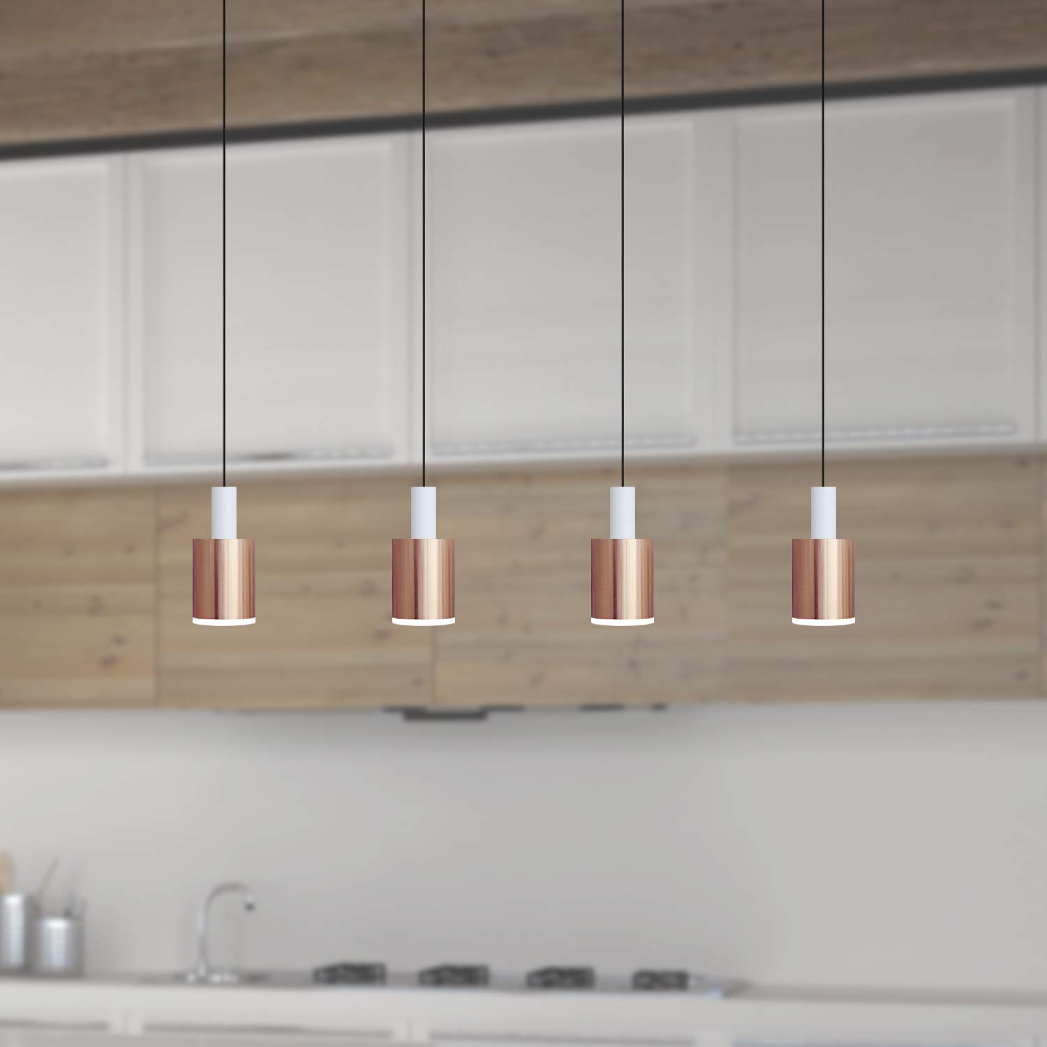 Virgo 4 Mini Pendant Lighting White-Copper - Dimmable LED Hanging Light Fixture with Adjustable Wire & Included Bulb - Perfect for Kitchen Island, Bar Counter, Foyer & Dining Room Decoration