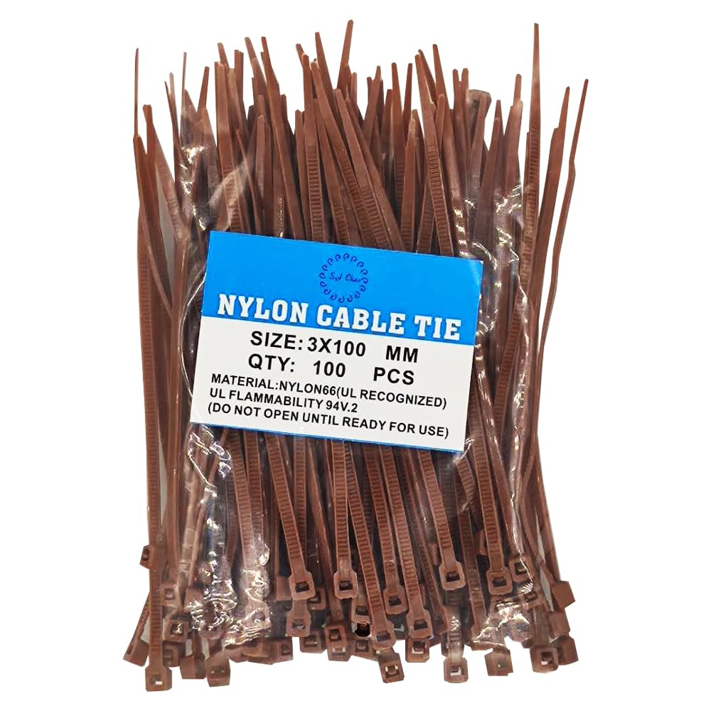 4 Inch Brown Tan Nylon Cable Ties (100 Pack) - 18lb Heavy Duty Strength for Wire Management, DIY Projects & Home Organization