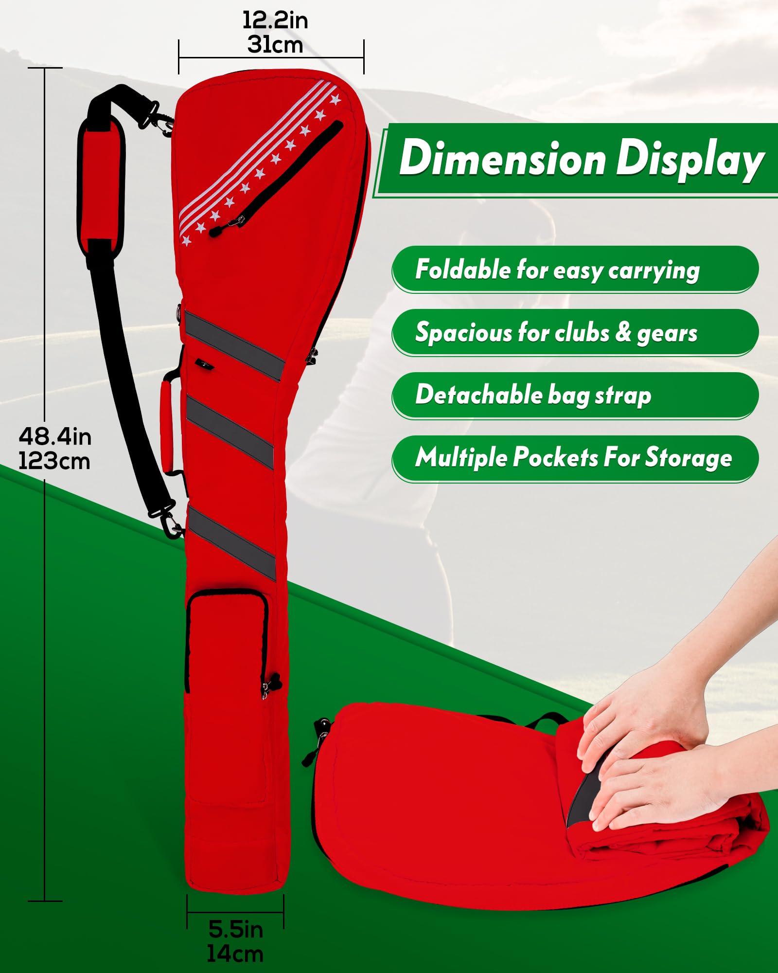 Lightweight Big Teeth Golf Sunday Bag | Small Par 3 Golf Bag for Driving Range & Practice | Foldable Carry Shoulder Strap | Multi-Color Options | Perfect for Short Courses, Travel & Casual Play