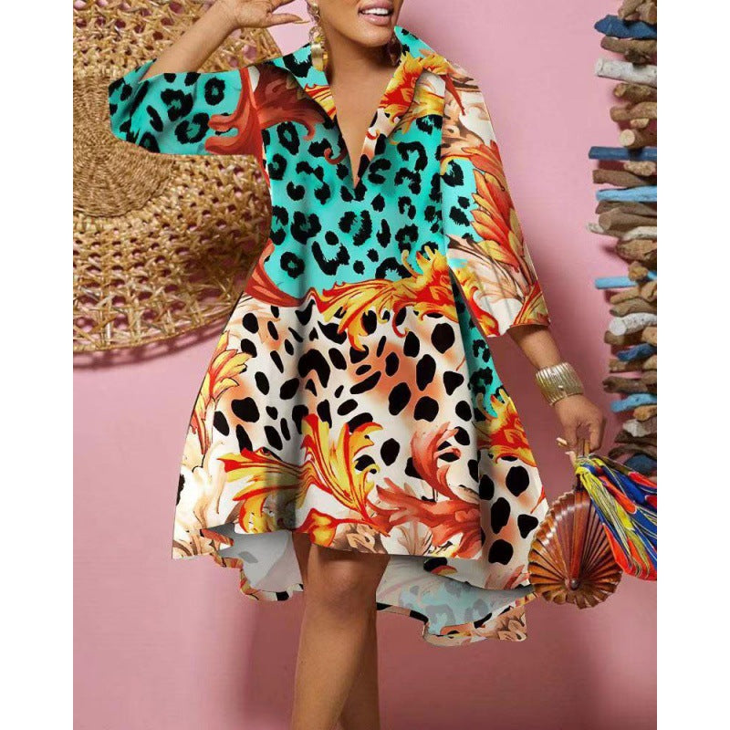 Stylish Loose Collar Printed Dress for Women - Casual & Party Wear - Perfect for Office, Date Night & Summer Outfits