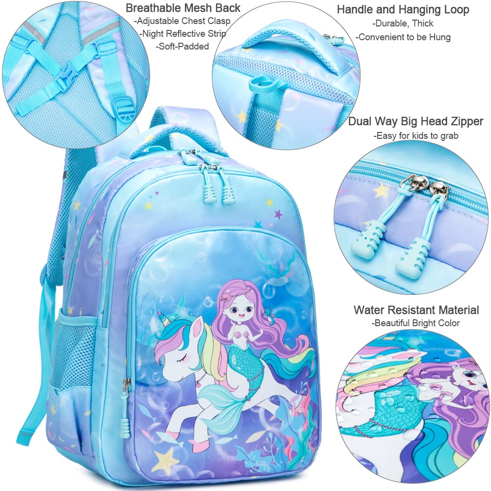 Meisohua Unicorn Girls School Backpack Set - Lightweight Kids Bookbag for Elementary & Middle School - Cute Daypack for School, Travel & Everyday Use