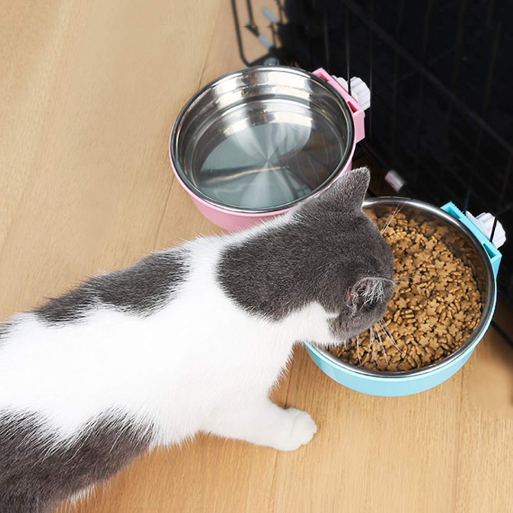 Stainless Steel Hanging Pet Bowl for Dogs, Cats, Puppies, Rabbits & Ferrets - Removable Round Feeder Cage, Pack of 2 (Blue, Green, Pink) - Perfect for Travel, Camping & Outdoor Use