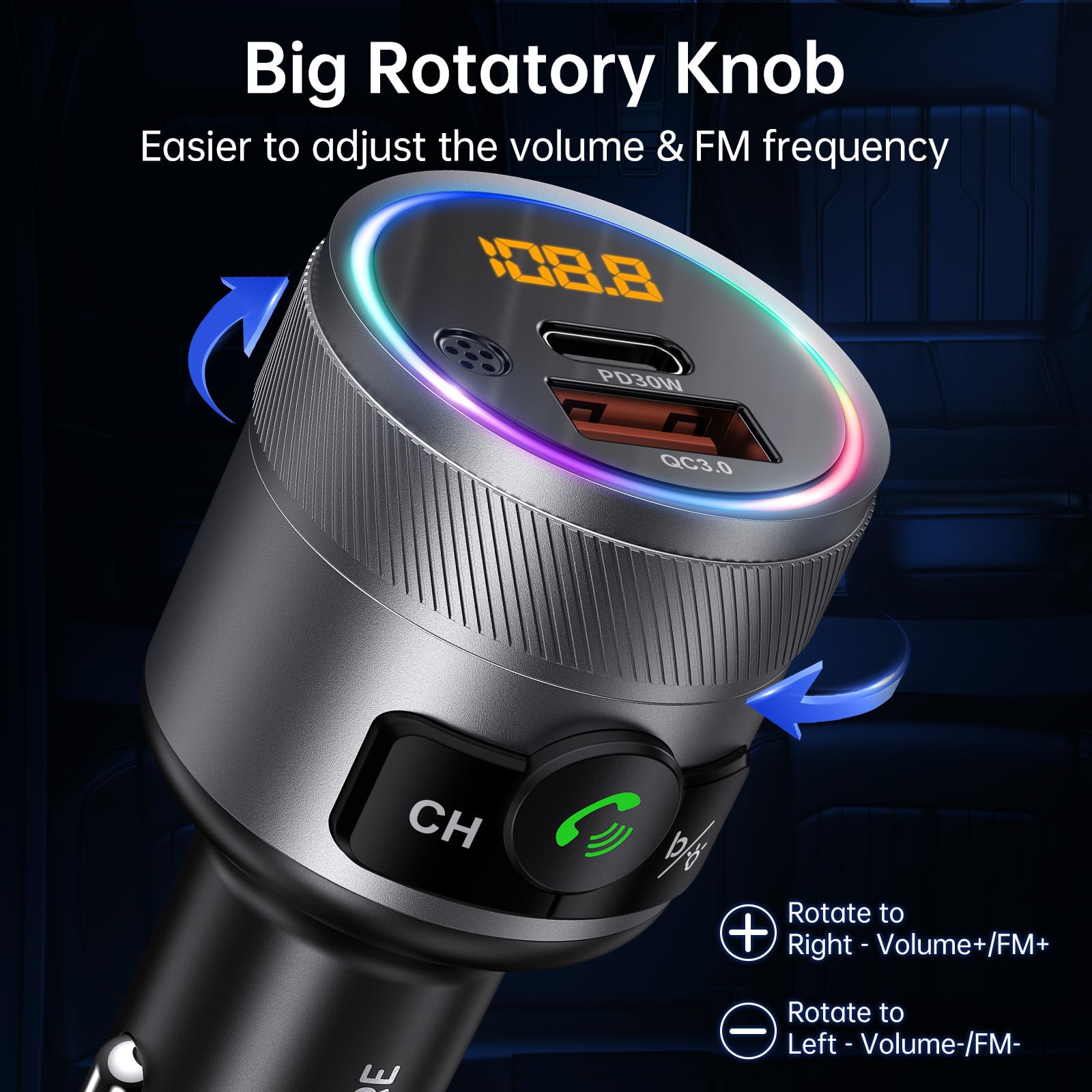 Syncwire Bluetooth 5.3 FM Transmitter for Car - 38W PD&QC3.0 Fast Charging, Hands-Free Calling, Bass Boost MP3 Player with Microphone - Perfect for Road Trips & Commuting