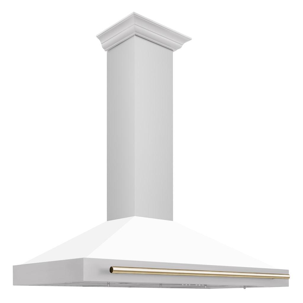 ZLINE KB4STZ WM G Autograph Edition Convertible Stainless Steel Range Hood - White Matte Shell with Polished Gold Accents - Professional Kitchen Ventilation for Modern Homes