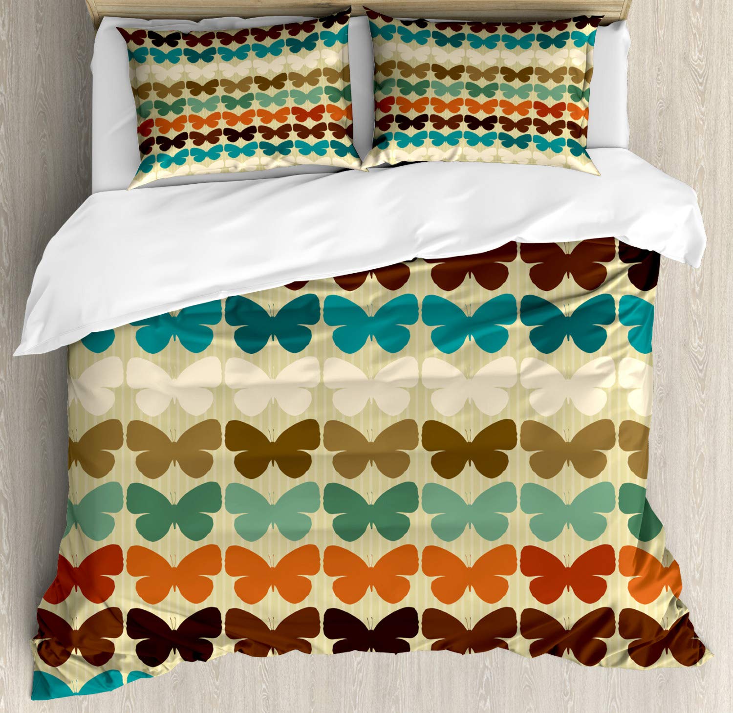 Ambesonne Butterfly Duvet Cover Set - King Size 2-Pack with 4 Pillowcases, Retro Floral Butterfly Pattern in Multicolor Shades | Perfect for Bohemian Bedroom Decor, Guest Room Makeover & Butterfly Theme Nursery