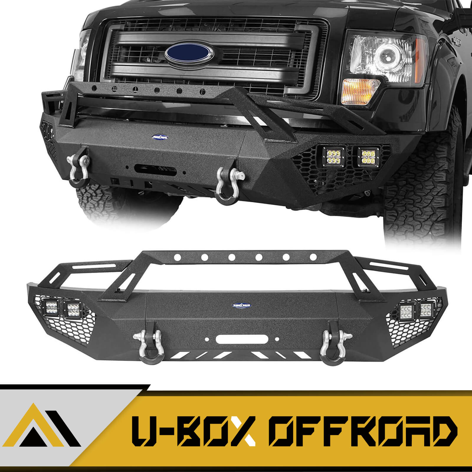 Full Width Front Bumper with Grill Guard for 2009-2014 Ford F-150 (Excluding Raptor) - Heavy Duty Off-Road Protection for Truck Adventures