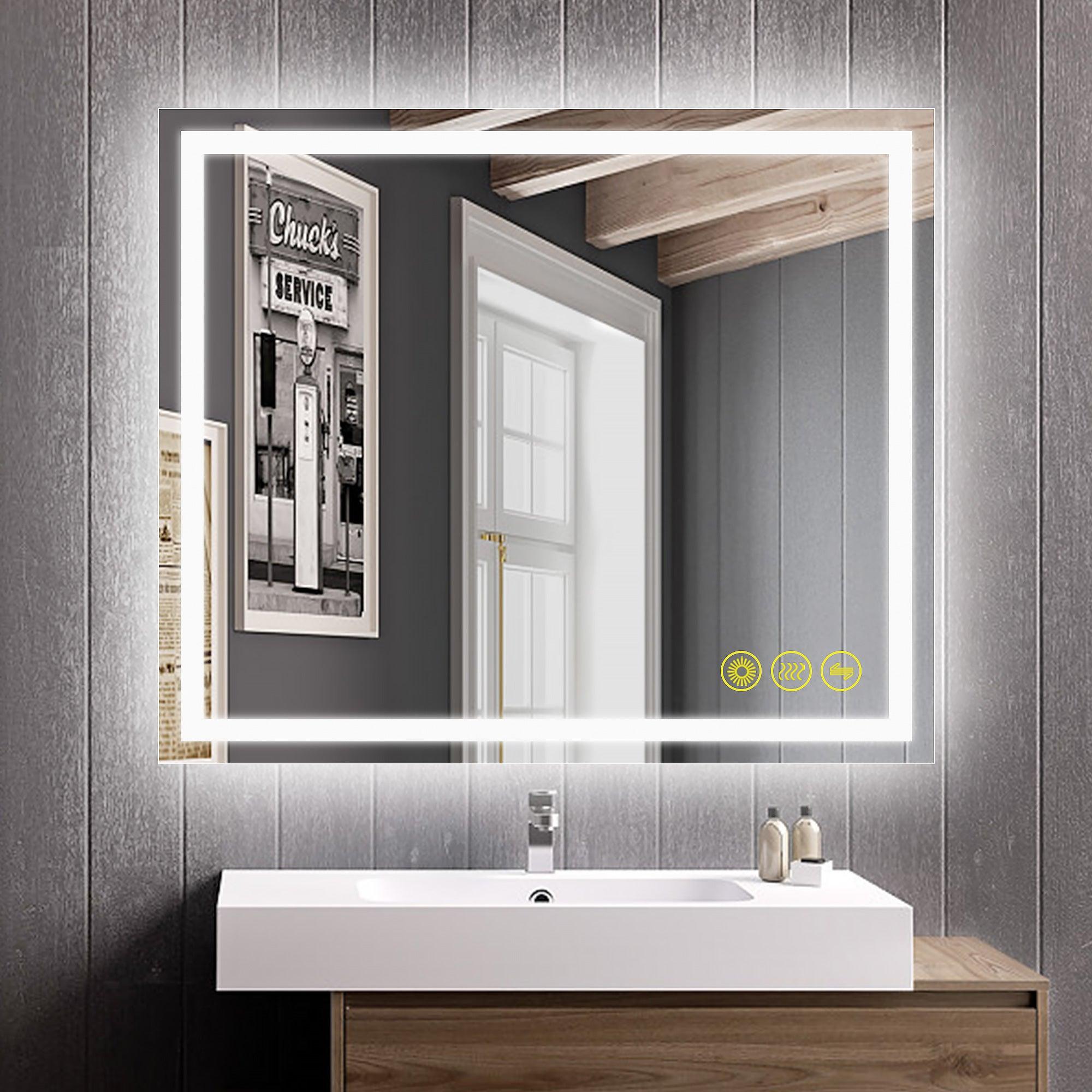 Anti-Fog LED Bathroom Mirror with Backlit Illumination - Touch Switch & Dimmable Light for Makeup Vanity, Shaving, and Home Decor