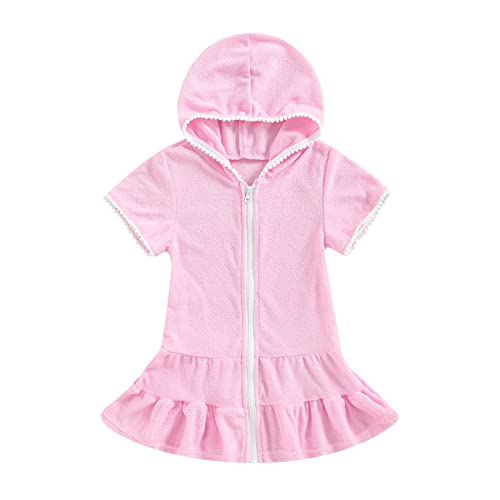 Girls Terry Zip Up Beach Swimsuit Coverup Hooded Dress with Pocket - Cute Swimwear Cover Up for Kids 2-10 Years | Perfect for Pool, Beach & Summer Outings