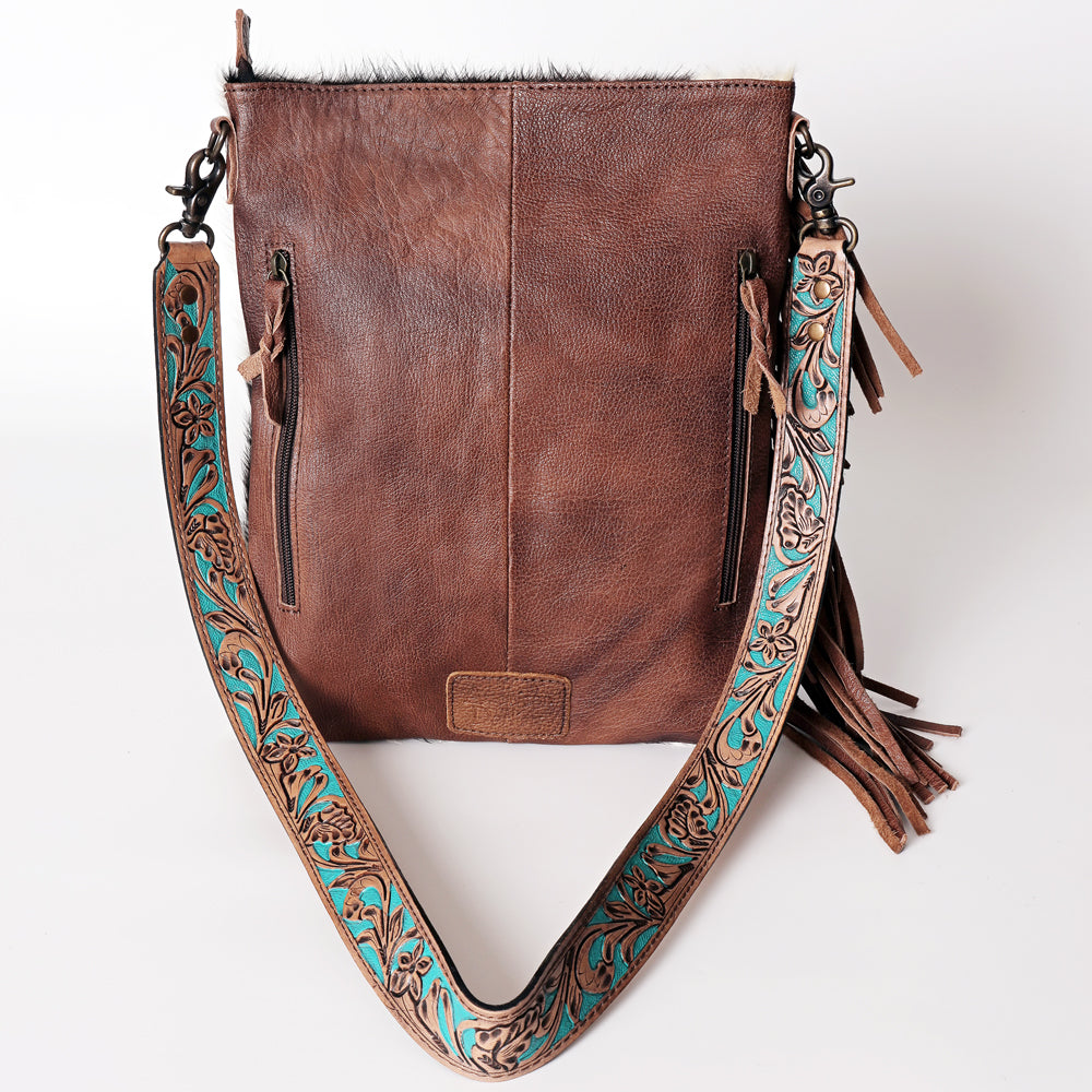 American Darling ADBG469BRW Genuine Leather Women's Western Handbag - Hand-Tooled Hair-On Cowhide Purse for Cowgirl Fashion & Rodeo Events