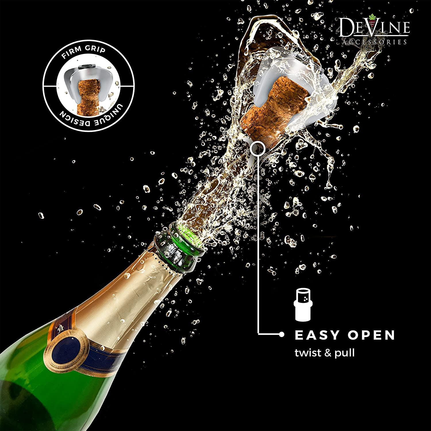 DeVine Champagne Bottle Opener - Ergonomic Sparkling Wine Cork Remover - Durable Stainless Steel Design - Perfect for Parties, Weddings, and Celebrations