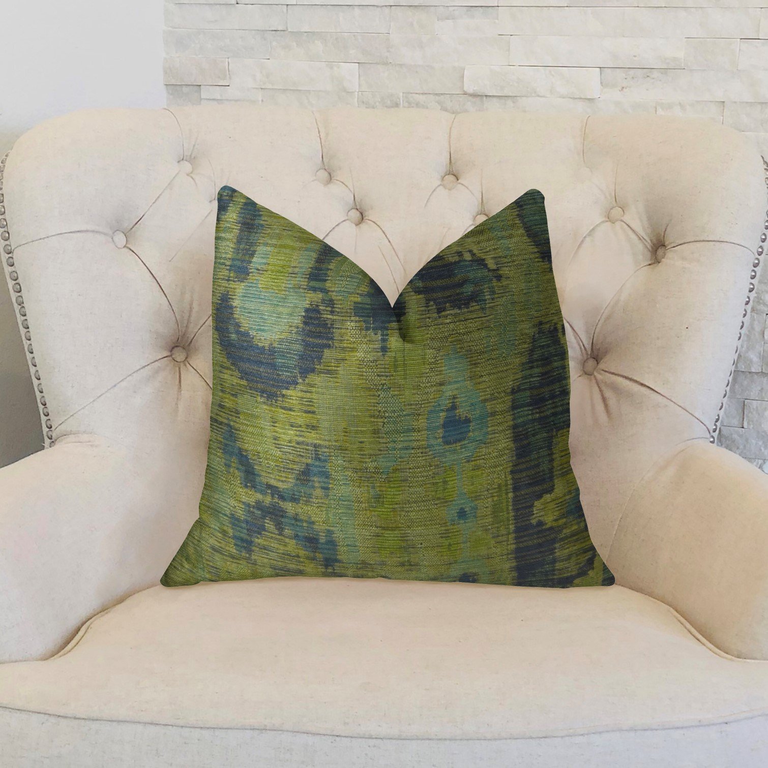 Plutus Bear Canyon Handmade Throw Pillow 26x26 Inches - Soft Decorative Cushion Cover for Sofa, Bed, Living Room - Green Navy Blue Bohemian Style Home Decor