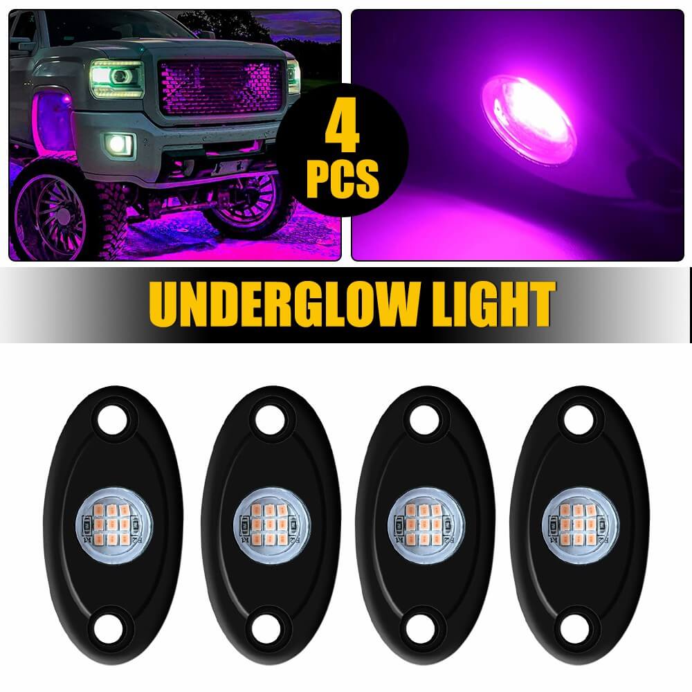 4pcs LED Rock Lights for Jeep, Off-Road Truck, UTV, ATV - Underbody Wheel Lights with 9 LEDs Each - Perfect for Night Off-Roading, Car Shows & Vehicle Customization