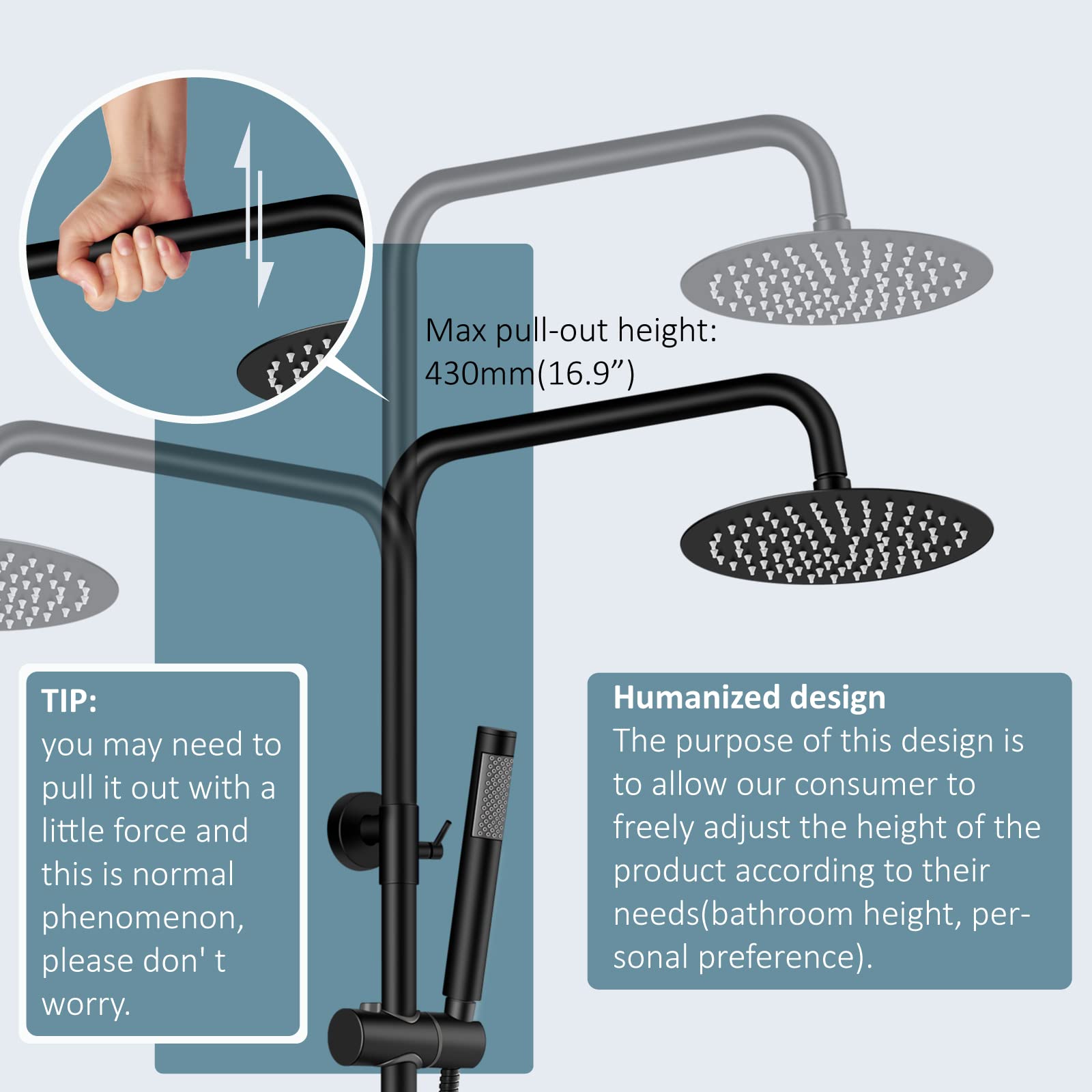 Aolemi Matte Black Outdoor Shower Faucet - SUS304 Stainless Steel 8 Inch Rainfall Shower Head System with Wall Mount Kit - NPT 1/2