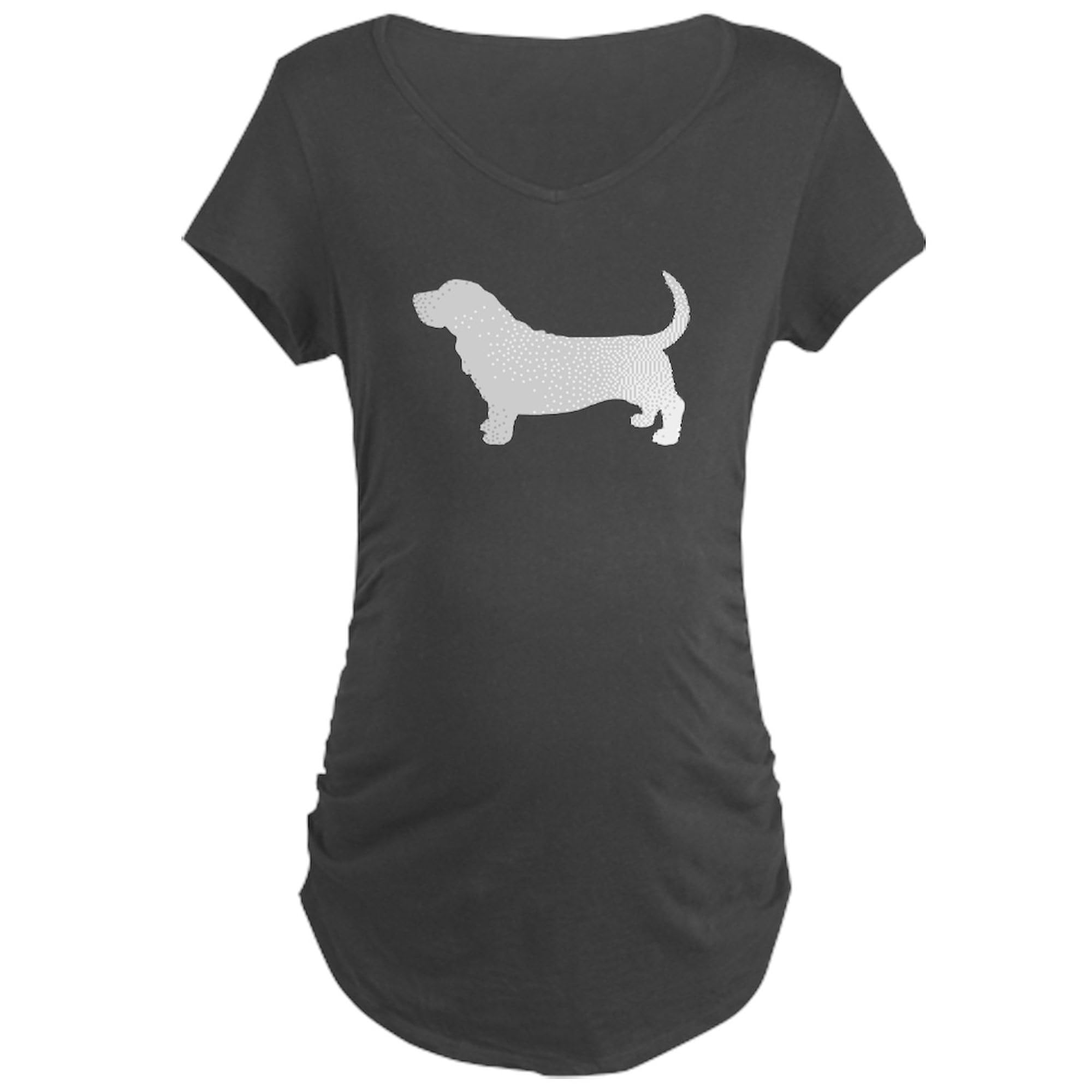 Basset Hound Maternity T-Shirt for Women - Soft Dark Ruched Side Pregnancy Shirt - Perfect for Baby Showers, Maternity Photos & Casual Wear