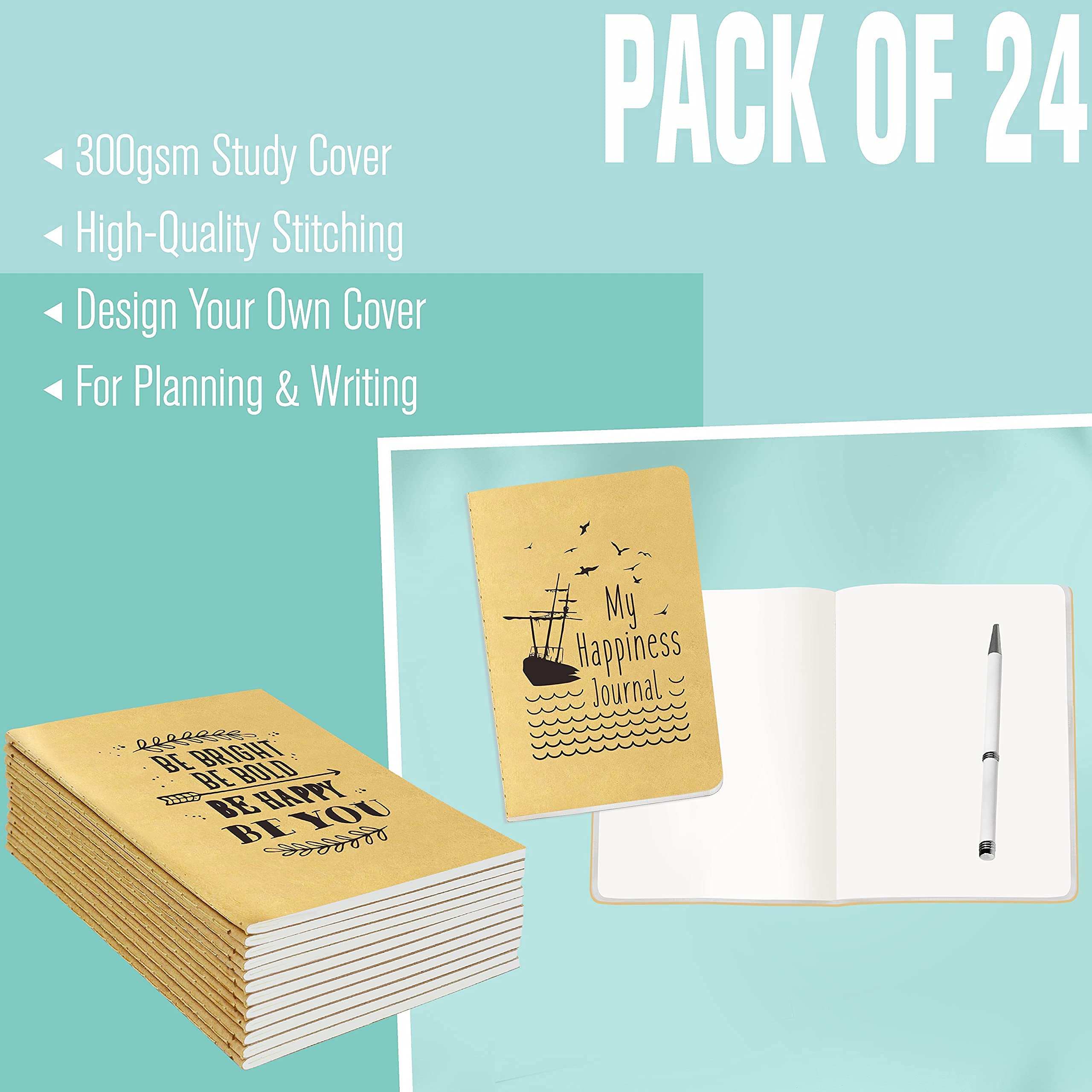 JOYO 24 Pack Kraft Unlined Notebook Journal - 6 Stylish Designs, 80 Pages Each (4” x 5.7”) - Perfect for Travel, Sketching, Bullet Journaling & Gift Giving