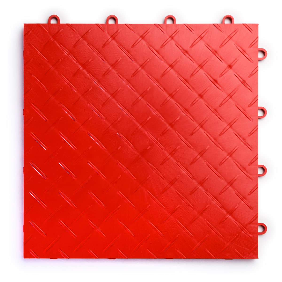 RaceDeck Diamond Plate Modular Garage Floor Tiles - 24 Pack, Durable Interlocking Flooring System in Red - Perfect for Home Garages, Workshops, and Auto Showrooms