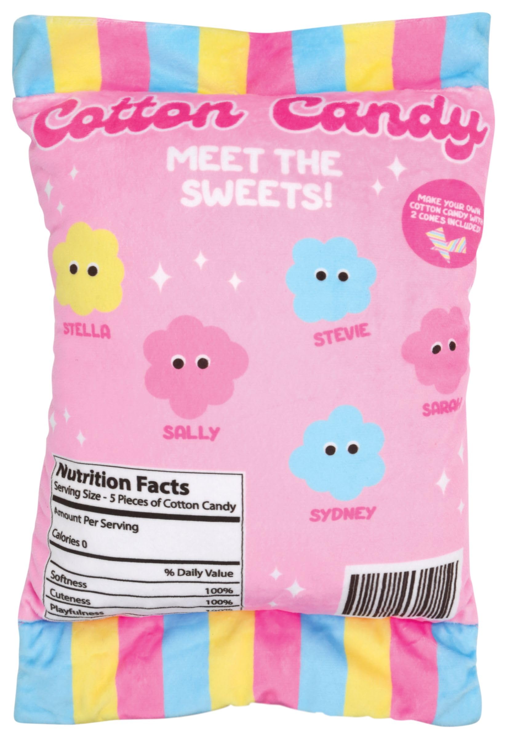 iScream Play with Your Food Cotton Candy Play Pillow Set - Soft Plush Embroidered Decorative Pillows for Kids Room, Nursery, and Playroom Decor