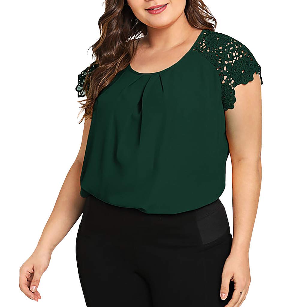 Floral & Solid Lace Blouse for Women - Plus Size Shoulder Tops, Fashion O-Neck T-Shirt | Casual Wear, Office Outfits & Summer Dresses