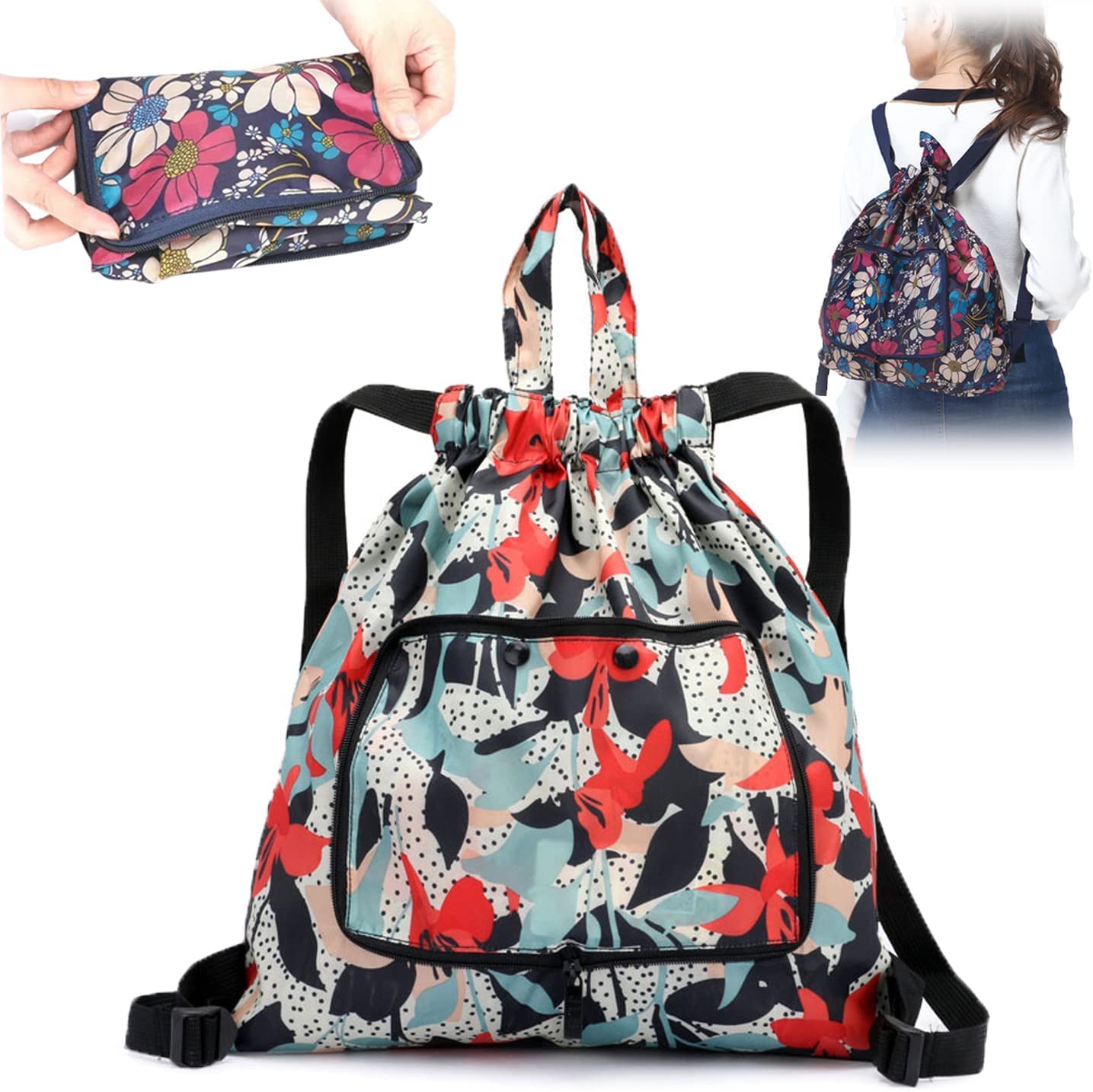 2022 New Foldable Large Capacity Travel Backpack - Lightweight Packable Drawstring Backpack, Waterproof Collapsible Carry On Bag for Hiking, Camping & Air Travel (1pc, Black)