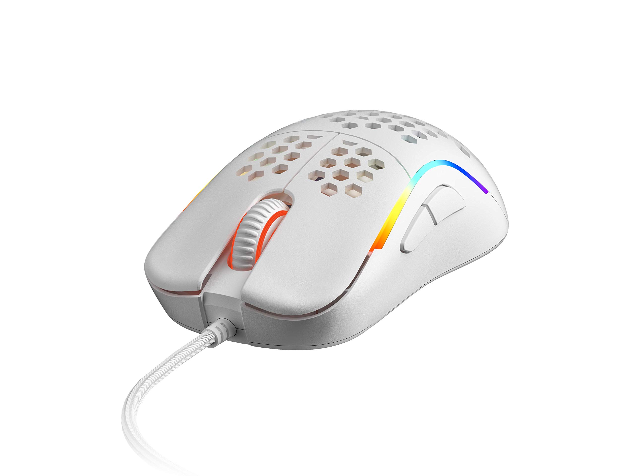 HK Gaming NAOS M Ultra Lightweight Honeycomb Wired RGB Gaming Mouse - 12,000 CPI | 7 Programmable Buttons | 59g Ergonomic Design (White) - Perfect for FPS, MOBA & Esports Gaming
