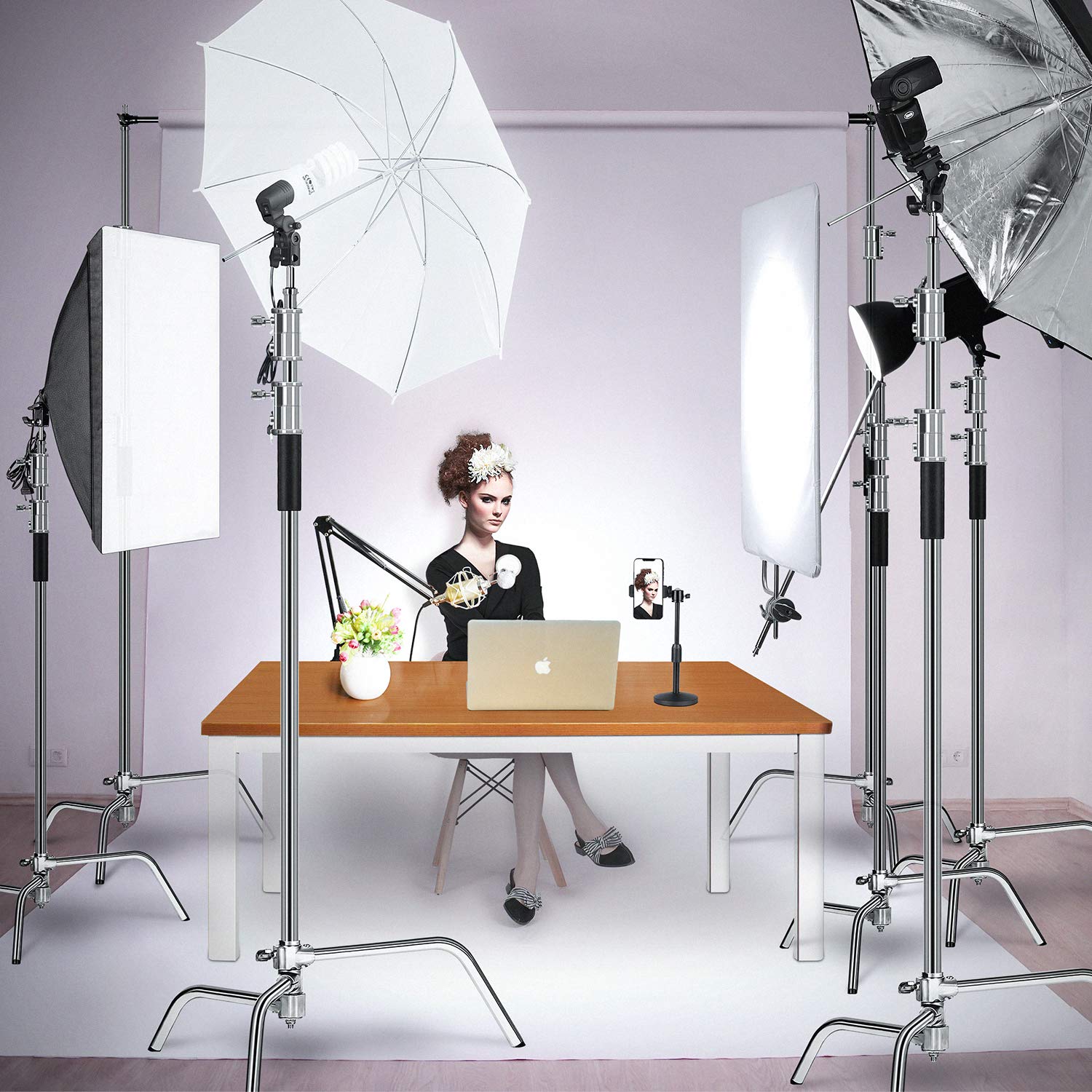 Heavy Duty 10ft C Stand with Boom Arm - Professional Photography Light Stand for Studio, Video Reflector, Monolight & Backdrops - Perfect for Portrait, Product Photography & Video Production